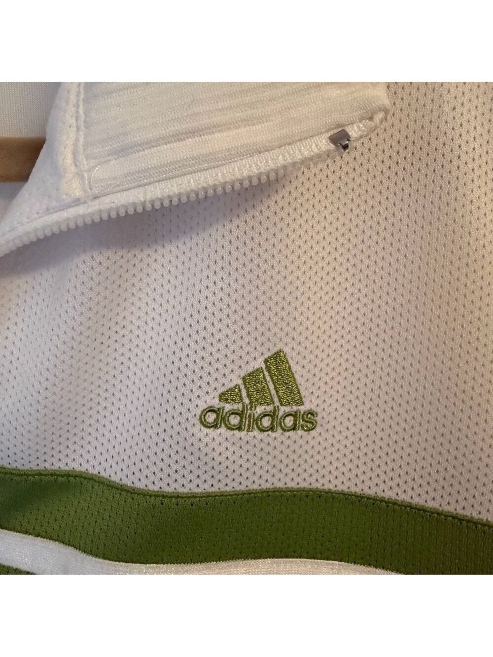 Adidas Womens Track Jacket 3 Stripe Green White Full Zip Pockets Lined Sz Large - Picture 10 of 12